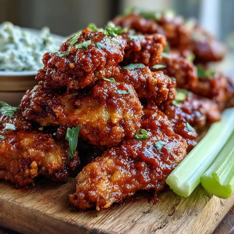 Fried Chicken Wings piled high, dusted with seasoning and drizzled with smoky BBQ sauce for a classic game-day snack.