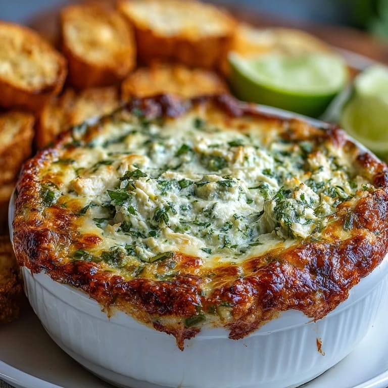 Spoonful of warm Cilantro and Lime Chicken dip garnished with cilantro and lime wedges.