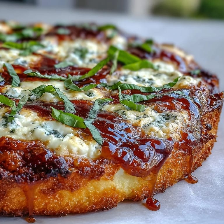 Slices of cheesy Hot Honey Ricotta Pizza ready to serve, drizzled with spicy honey, perfect for a family dinner.