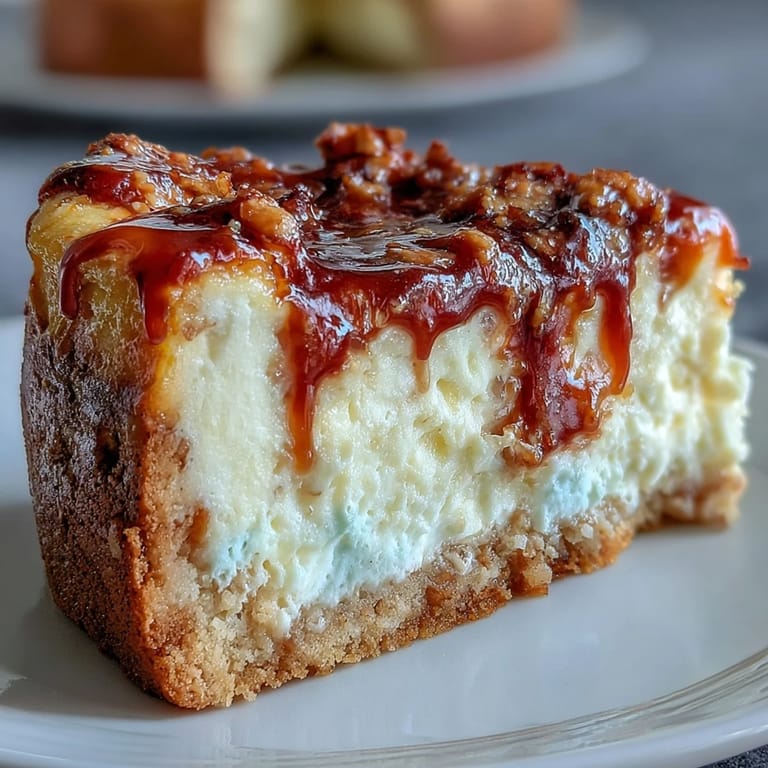 A warm slice of Caramel Cream Cheese Bread on a white plate, drizzled with extra caramel sauce and ready to serve.
