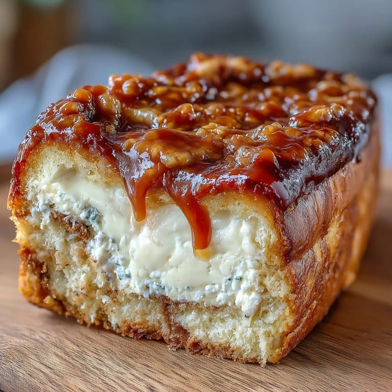 Two golden-brown Caramel Cream Cheese Bread loaves cooling on a wire rack, showcasing caramel stripes on top.