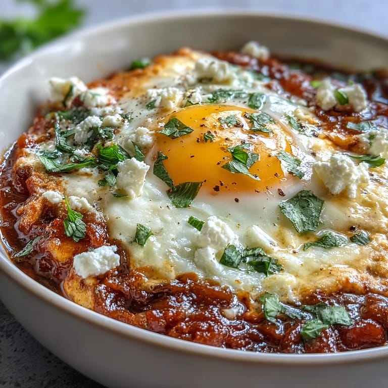 Vibrant vegetarian Shakshuka Bowl featuring poached eggs in rich tomato sauce, perfect with warm pita.