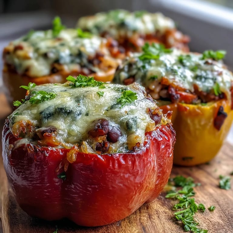 Serving suggestion for Black-Eyed Pea Stuffed Peppers alongside a crisp green side salad.