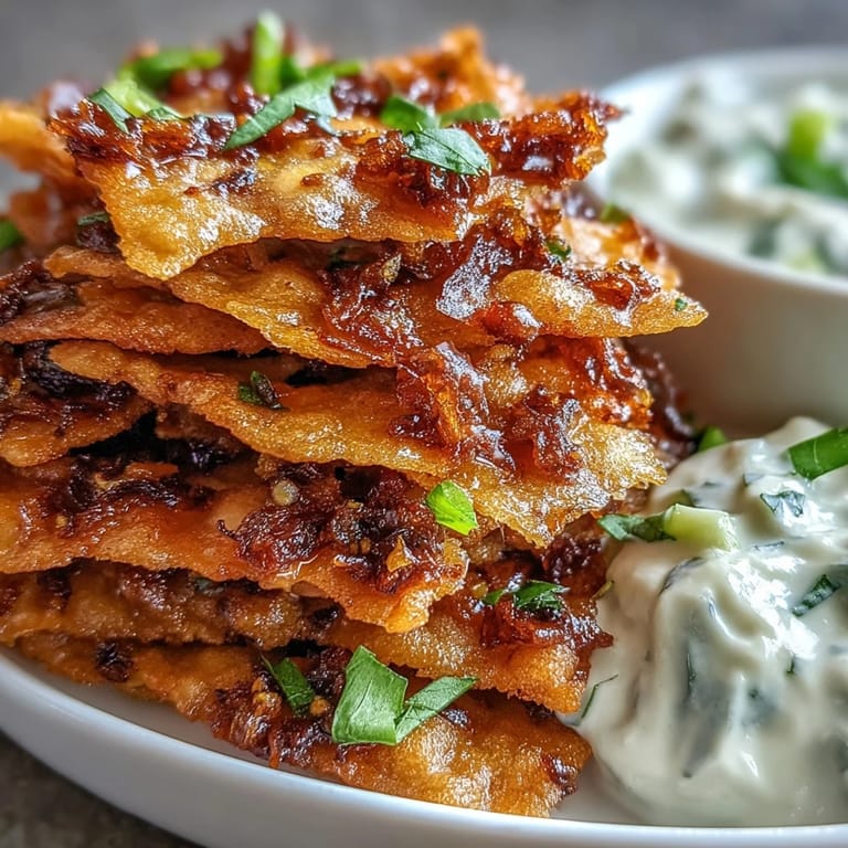 Fusion appetizer of Spicy Chili Crisp Garlic Naan Chips and a refreshing Creamy Asian Cucumber Dip served on a rustic plate.