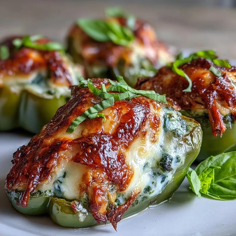 Roasted mini peppers filled with herbaceous pesto chicken and mozzarella, Pesto Chicken Stuffed Sweet Peppers.