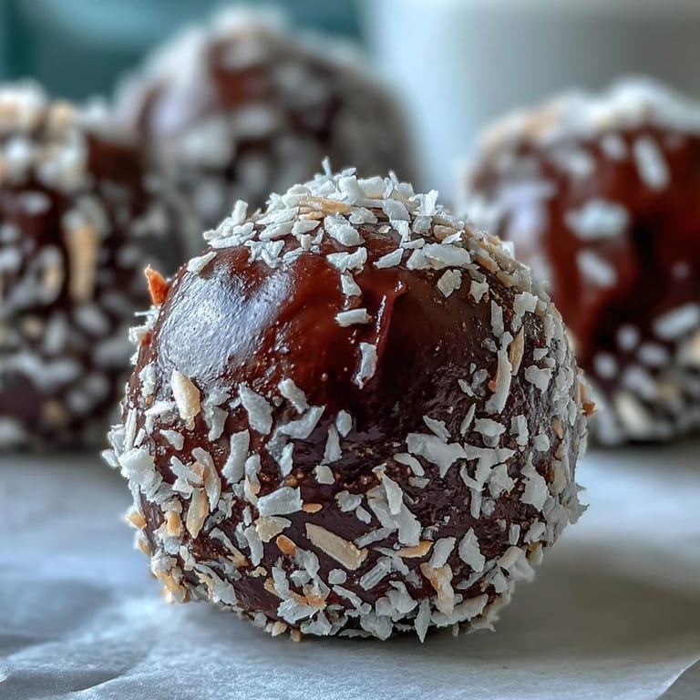 Close-up view of a bitten Vegan Chocolate Avocado Truffle, revealing a rich, creamy avocado and dark chocolate center.