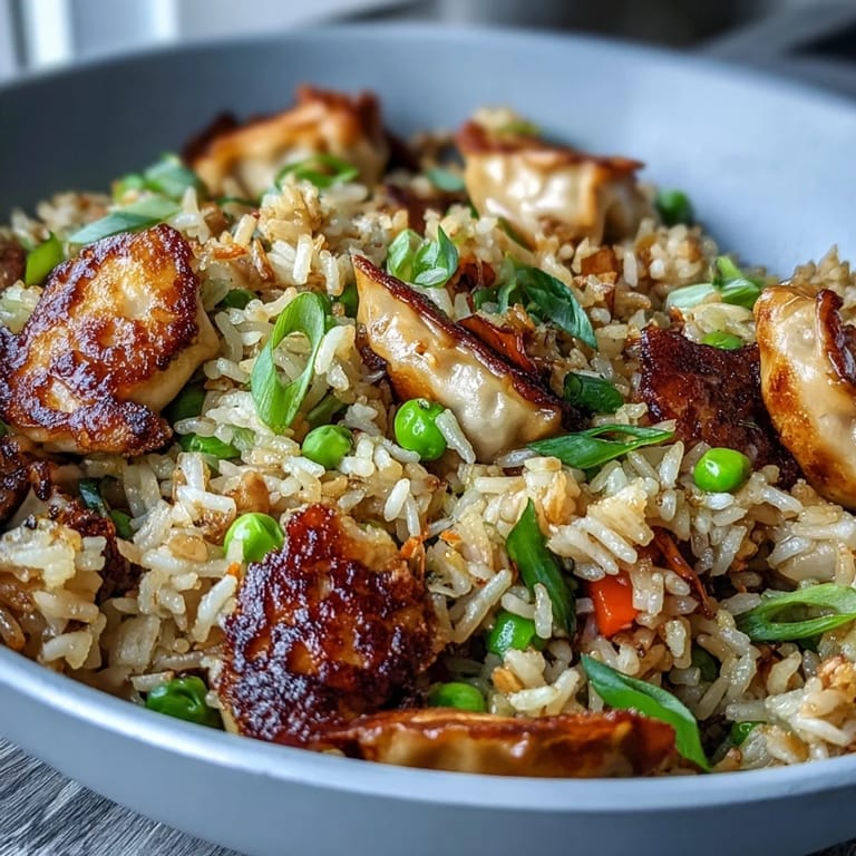Aromatic Trader Joe's dumpling fried rice with garlic, ginger, and mixed vegetables creates a quick Asian-inspired dinner.