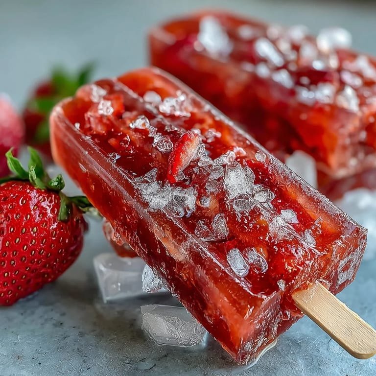 Bright pink strawberry mimosa popsicles on a marble tray, perfect for festive brunch gatherings.  
