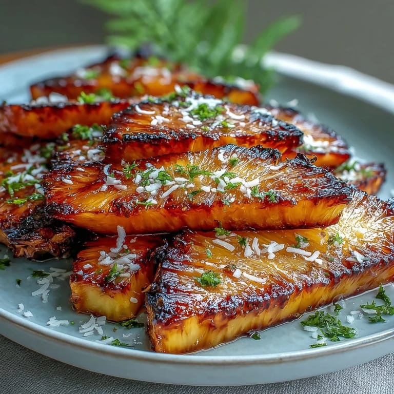 Tropical roasted pineapple infused with honey and lime, finished with golden toasted coconut for a fragrant dessert.