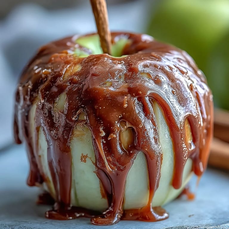 Glossy red candy apples with a smooth white chocolate drizzle make a festive, nostalgic dessert perfect for fall gatherings.