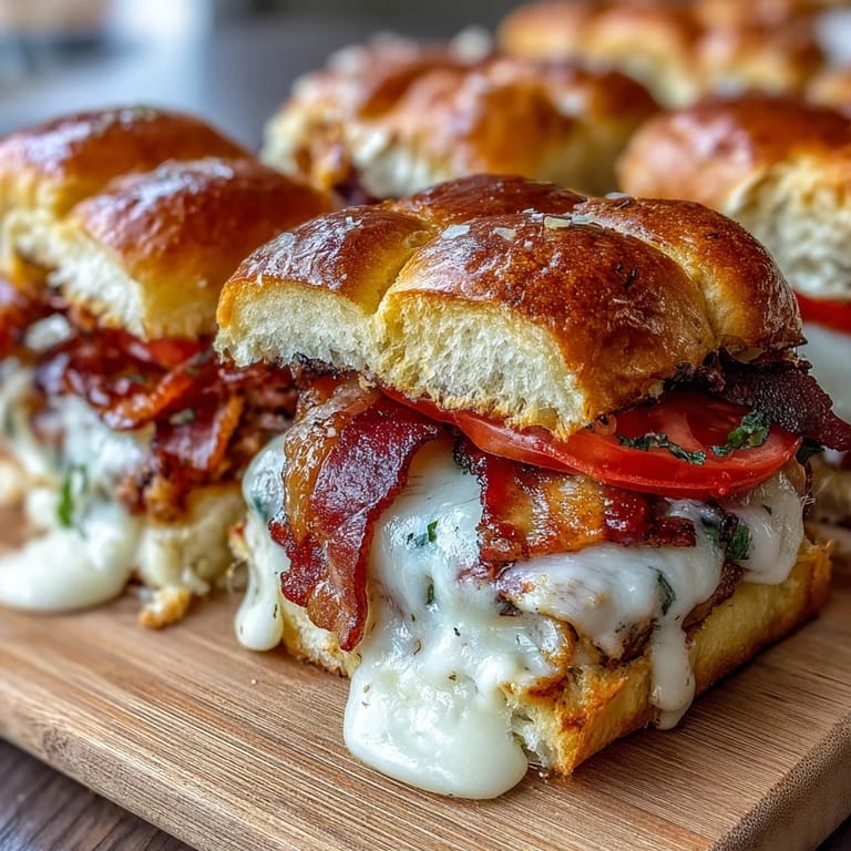 Savory turkey and bacon sliders on brioche with rich Mornay sauce, baked until golden and topped with Parmesan.