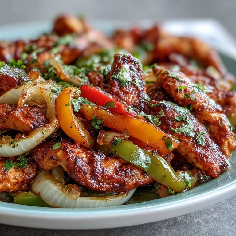 Vibrant sheet pan chicken fajitas with tender chicken and crisp vegetables ready to serve.