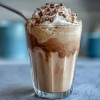 Creamy vanilla bean frappuccino protein shake with Greek yogurt and vanilla bean specks, perfect for a refreshing post-workout treat.