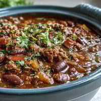 Healthy Easy One-Pot Turkey Chili with Beans in a steaming pot, topped with shredded cheese and cilantro for a hearty, protein-rich meal.