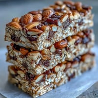 No-Bake Granola Energy Bars with nuts, dried fruit, and oats, perfect for a quick and healthy snack on the go.